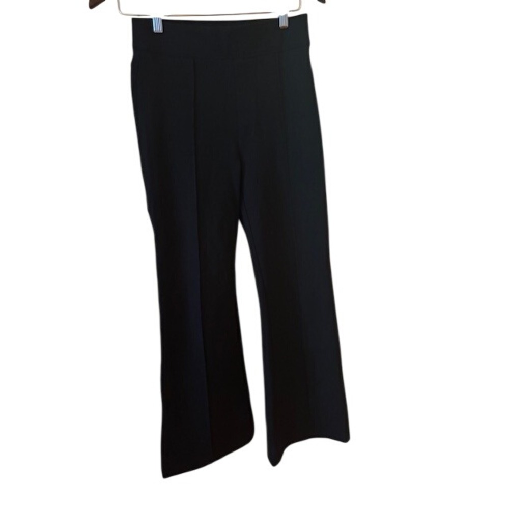 Spanx Black Ponte Flare Pants Size Small High Rise Pintuck Pull On Trousers
